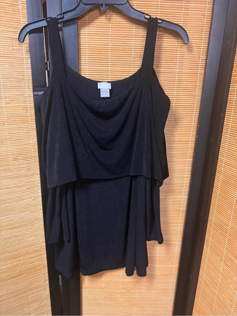 Chico's Black Cold Shoulder Off the Shoulder Draped Overlay Top Size 2 / Large